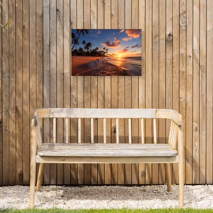 Palmbomen bij Zonsondergang Tuinposter op houten frame 2 cm dik klein -sfeer4
