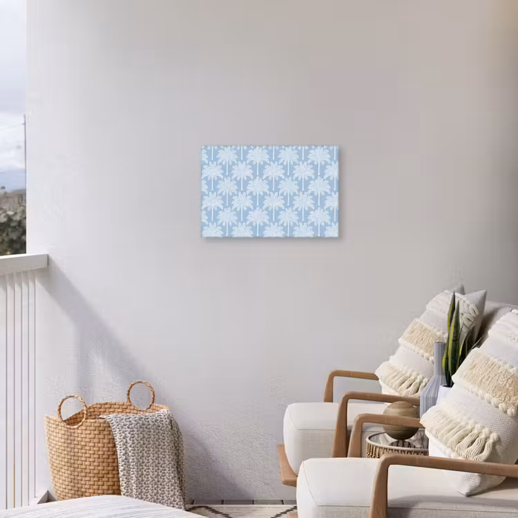 Palmboom - Modern - Blauw Tuinposter op houten frame 2 cm dik klein 845 -sfeer1