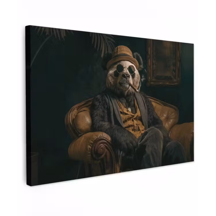 Panda - Hoed - Bril - Pak Tuinposter op houten frame 2 cm dik klein -3d