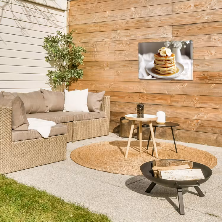 Pannenkoeken - Banaan - Siroop - Wit - Beige Tuinposter op houten frame 2 cm dik klein -sfeer2
