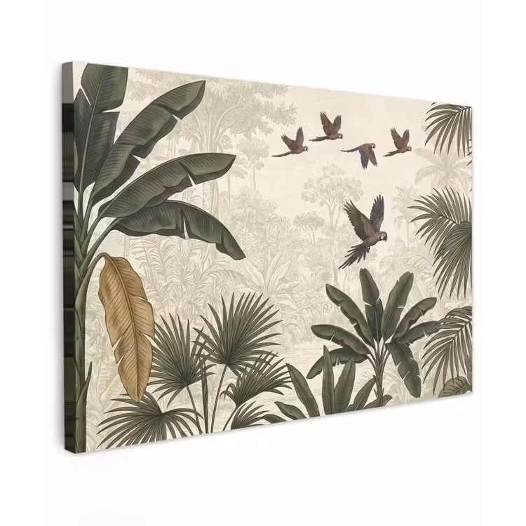 Papagaaien - Jungle - Tropisch - Green Tuinposter op houten frame 2 cm dik klein -3d
