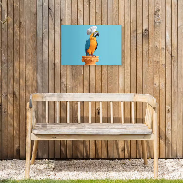 Papegaai - Koksmuts - Grappig - Vogel Tuinposter op houten frame 2 cm dik klein -sfeer4
