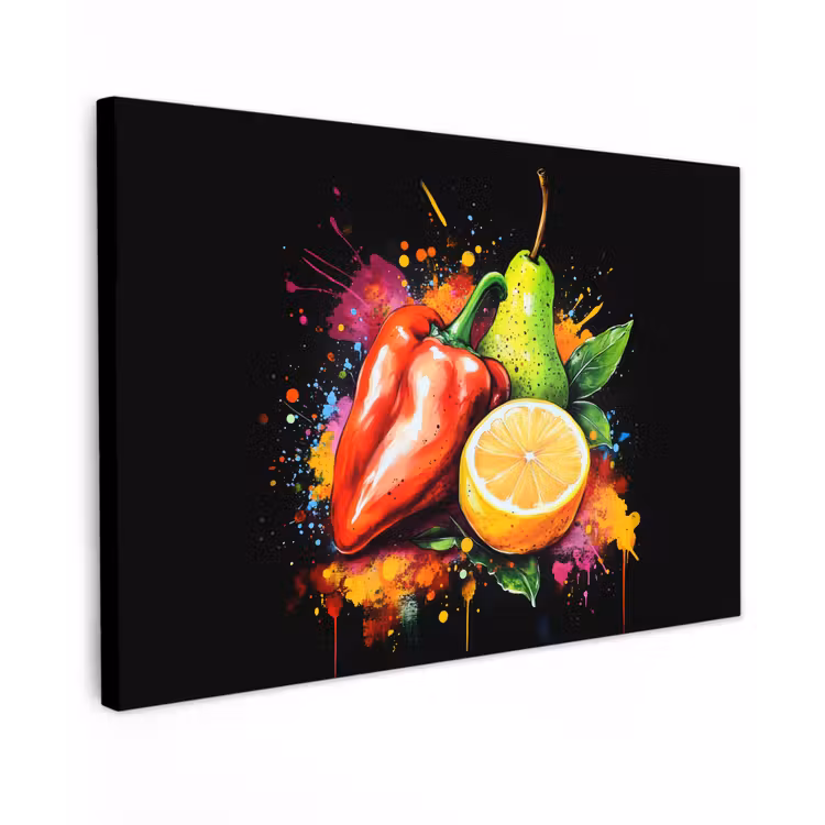 Paprika - Peer - Citroen - Graffiti - Verf - Abstract Tuinposter op houten frame 2 cm dik klein -3d