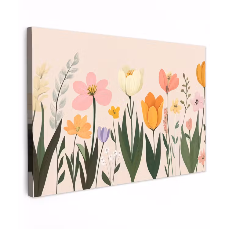Pasteltinten - Bloemen - Illustratie Tuinposter op houten frame 2 cm dik klein -3d