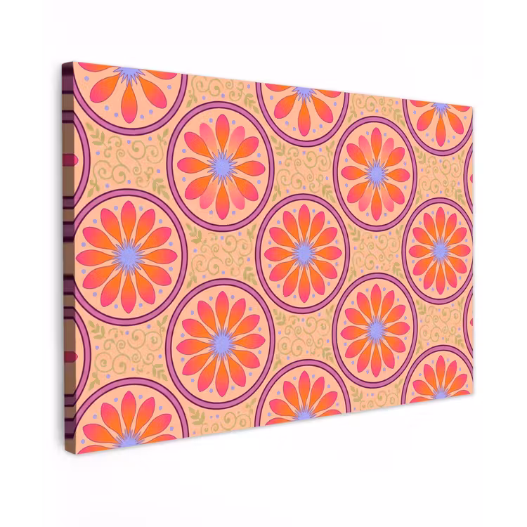 Patroon - Bloemen - Decoratief - Kleurrijk - Modern Tuinposter op houten frame 2 cm dik klein -3d