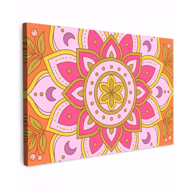 Patroon - Bloemmotief - Decoratie - Abstract - Roze Tuinposter op houten frame 2 cm dik klein -3d