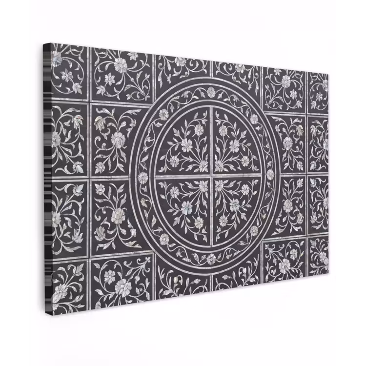 Patroon - Bloemmotief - Decoratie - Klassiek - Zwart Tuinposter op houten frame 2 cm dik klein -3d
