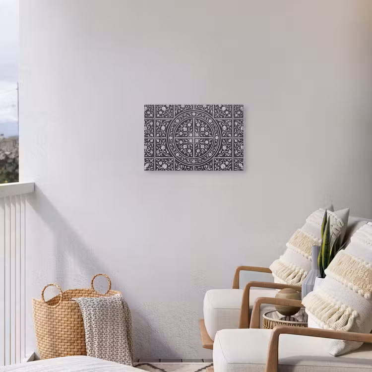 Patroon - Bloemmotief - Decoratie - Klassiek - Zwart Tuinposter op houten frame 2 cm dik klein -sfeer1