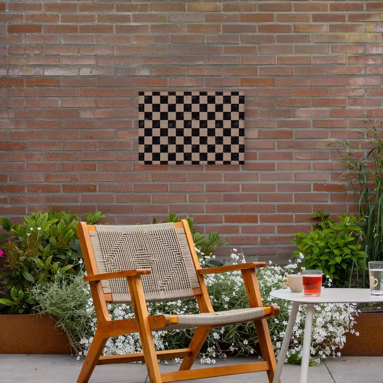 Patroon - Dambord - Marmer Tuinposter op houten frame 2 cm dik klein 845 -sfeer3