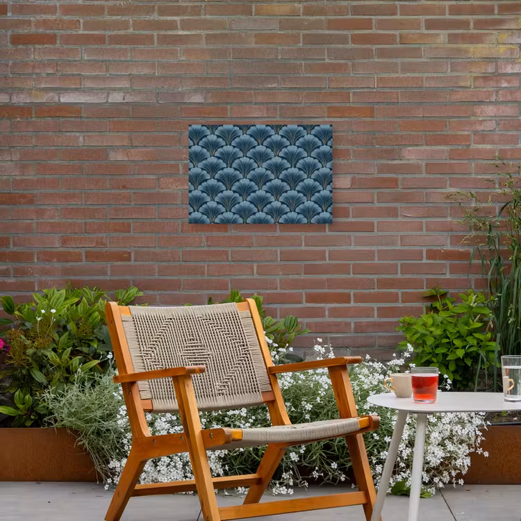 Patroon - Ginkgoblad - Blauw Tuinposter op houten frame 2 cm dik klein 845 -sfeer3