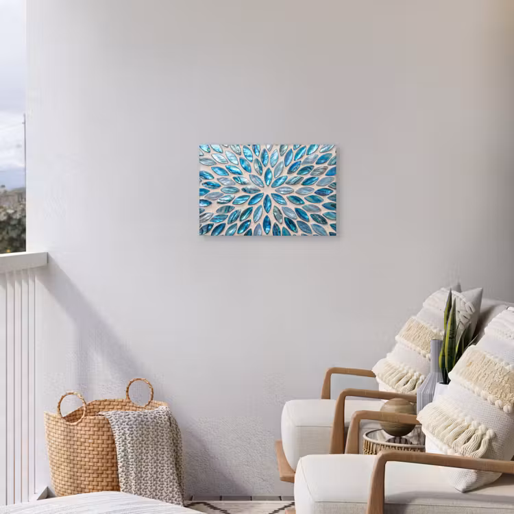 Patroon - Glans - Abstract - Blauw - Decoratie Tuinposter op houten frame 2 cm dik klein -sfeer1