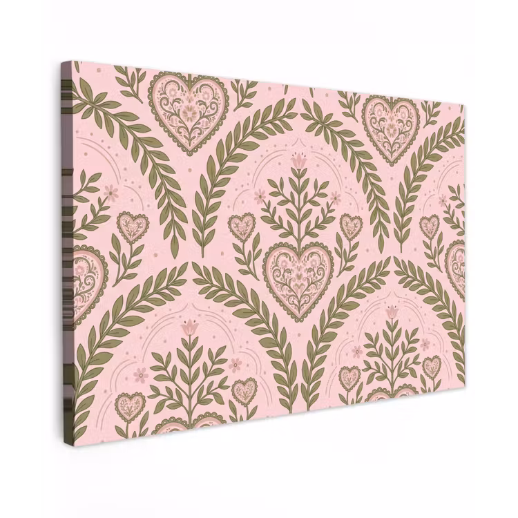 Patroon - Hart - Bloemen - Folkloristisch - Roze Tuinposter op houten frame 2 cm dik klein -3d