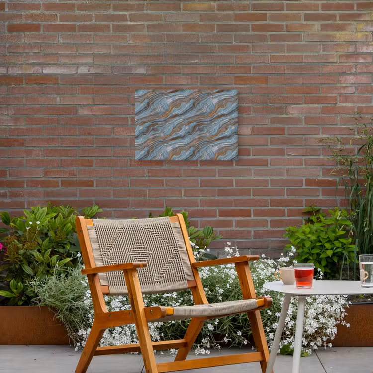 Patroon - Steen - Blauw Tuinposter op houten frame 2 cm dik klein 845 -sfeer3