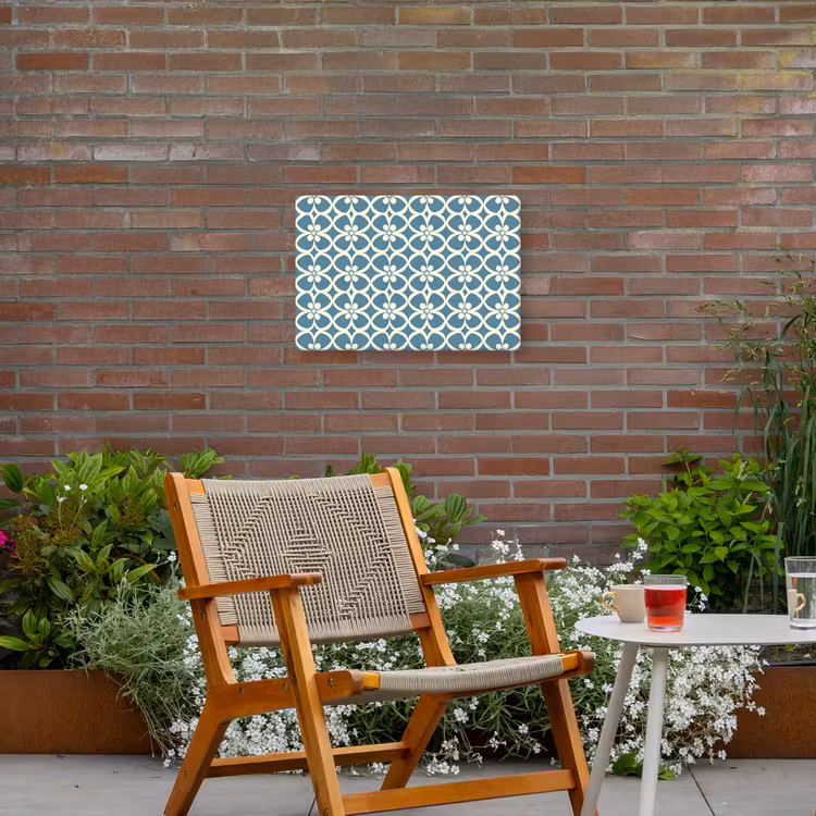 Patroon - Symmetrisch - Blauw Tuinposter op houten frame 2 cm dik klein 845 -sfeer3