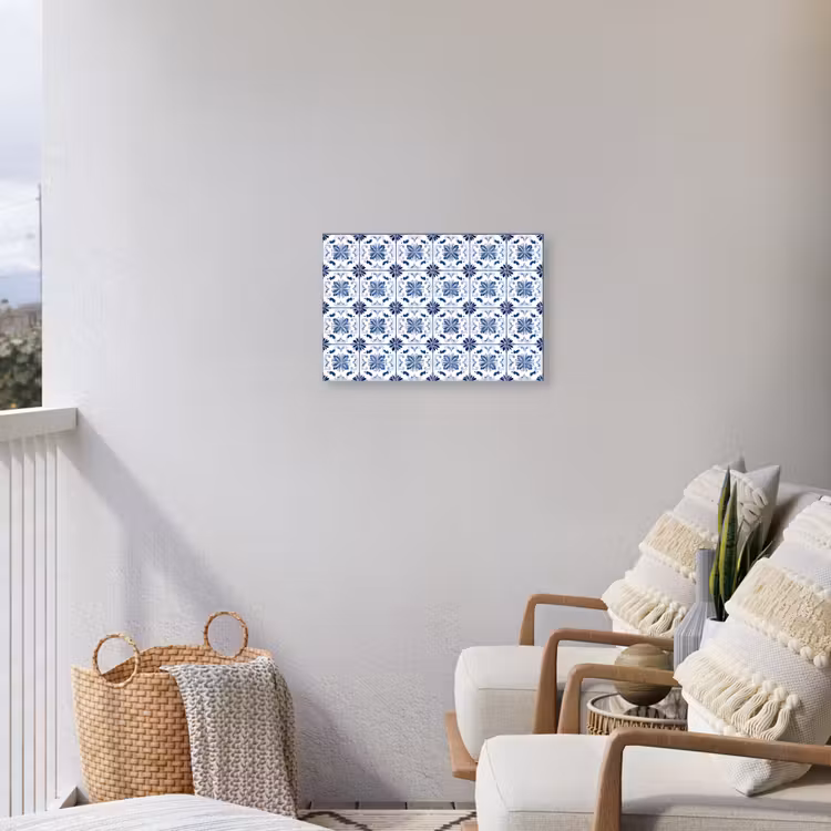 Patroon - Tegel - Blauw Tuinposter op houten frame 2 cm dik klein 845 -sfeer1