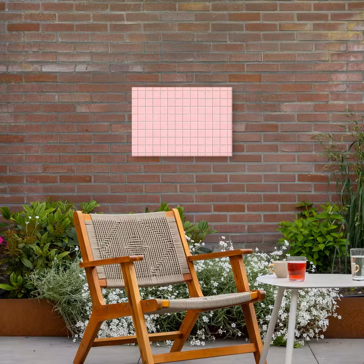 Patroon - Tegel - Pastelroze Tuinposter op houten frame 2 cm dik klein 845 -sfeer3