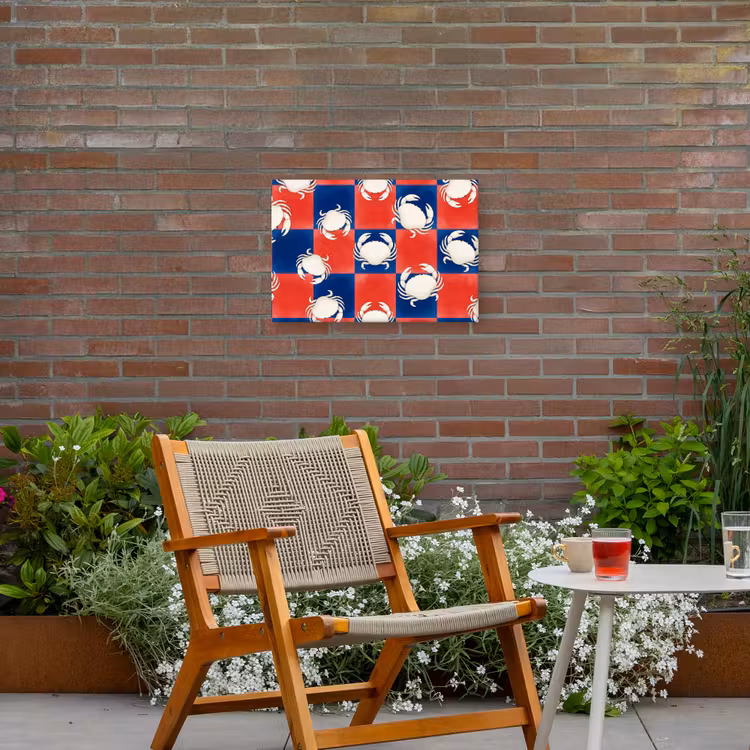 Patroon - Zeeleven - Rood - Blauw - Abstract Tuinposter op houten frame 2 cm dik klein -sfeer3