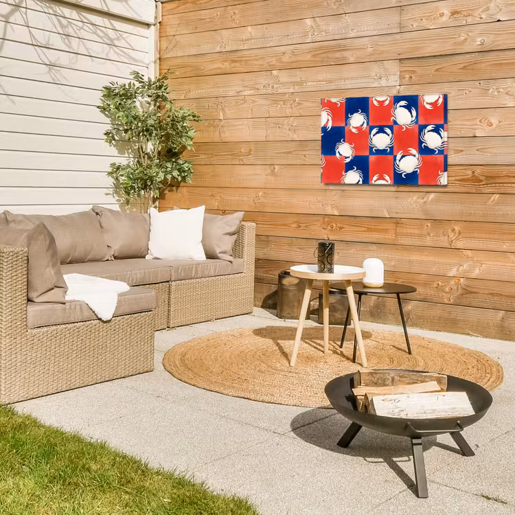 Patroon - Zeeleven - Rood - Blauw - Abstract Tuinposter op houten frame 2 cm dik klein -sfeer2