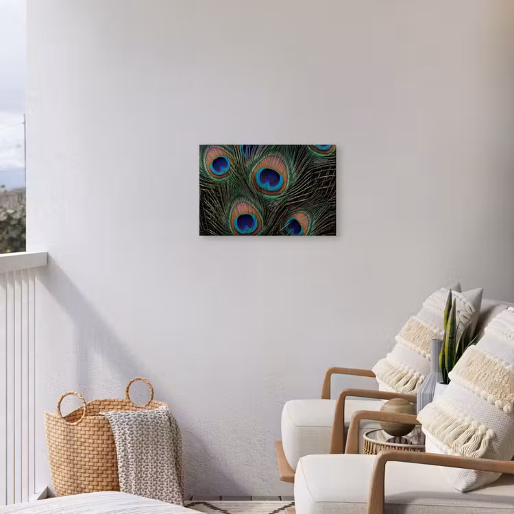 Pauwenveren - Klassiek - Groen Tuinposter op houten frame 2 cm dik klein -sfeer1