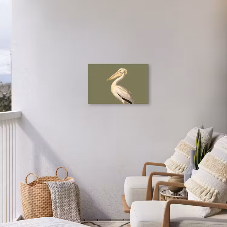 Pelikaan - Wit - Vogel - Klassiek - Natuur Tuinposter op houten frame 2 cm dik klein -sfeer1