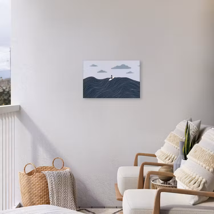 Persoon - Surfen - Oceaan - Natuur - Modern Tuinposter op houten frame 2 cm dik klein -sfeer1