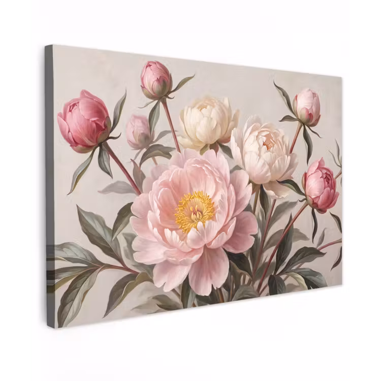 Pioenrozen - Boeket - Roze Tuinposter op houten frame 2 cm dik klein -3d
