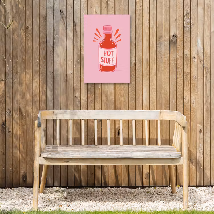 Pittig - Rood - Saus - Grafisch Tuinposter op houten frame 2 cm dik klein -sfeer4