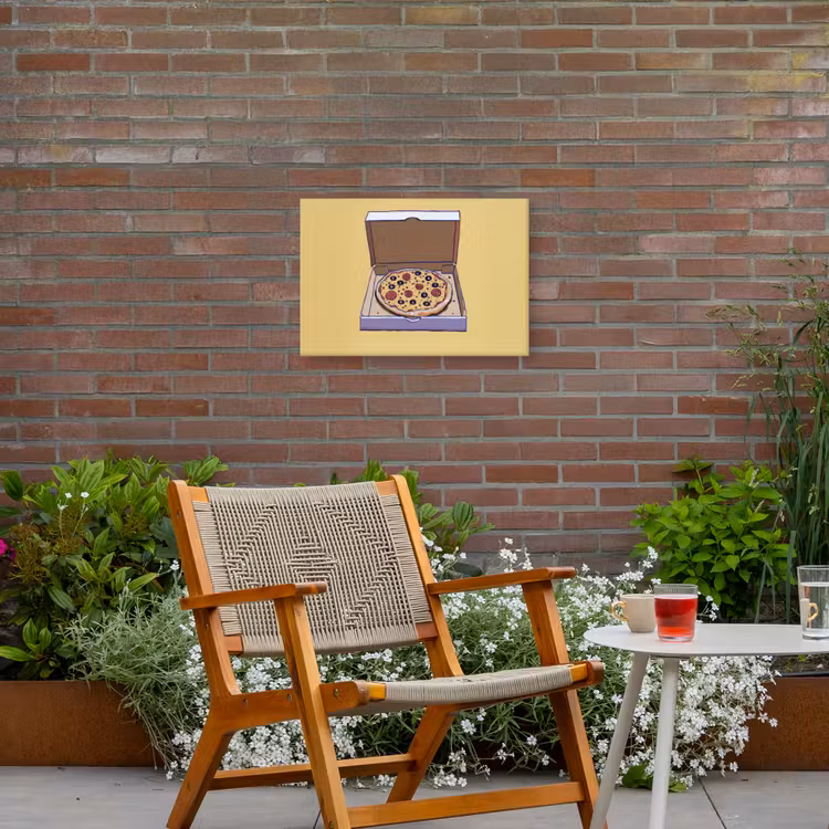 Pizza - Doos - Salami - Illustratie Tuinposter op houten frame 2 cm dik klein -sfeer3