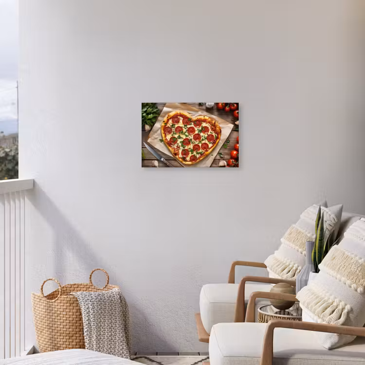 Pizza - Hart - Pepperoni - Tomaat Tuinposter op houten frame 2 cm dik klein -sfeer1