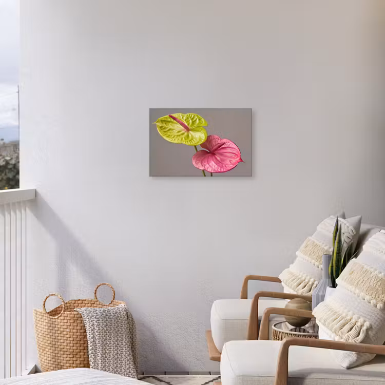 Planten - Anthurium - Groen - Roze Tuinposter op houten frame 2 cm dik klein -sfeer1