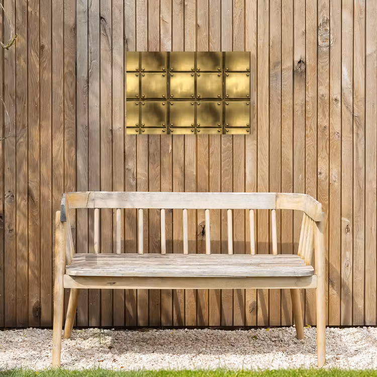 Platen - Industrieel - Stoer - Goud Tuinposter op houten frame 2 cm dik klein 845 -sfeer4
