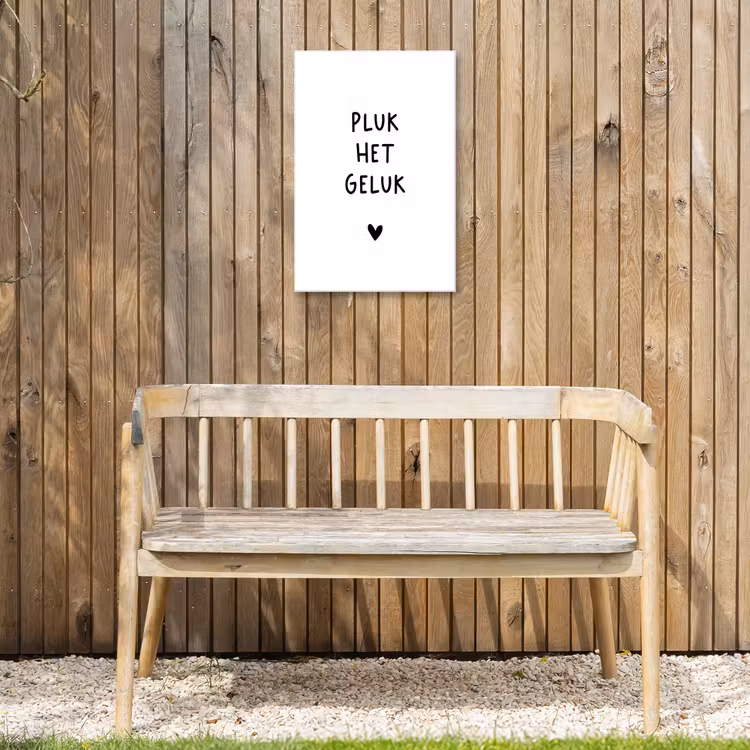 Pluk het geluk - Quotes - Spreuken Tuinposter op houten frame 2 cm dik klein -sfeer4