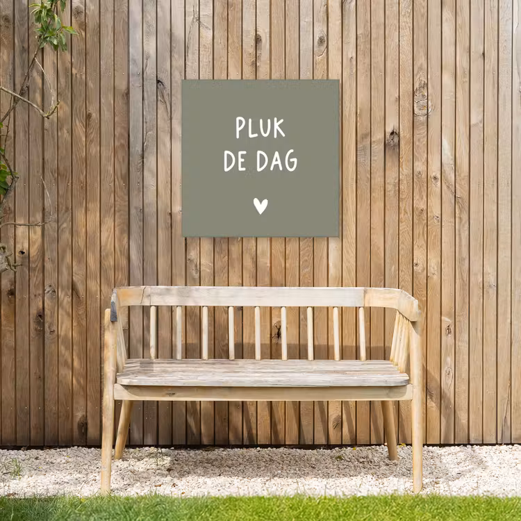 plukdedag-groen Tuinposter op houten frame 2 cm dik middel -sfeer4