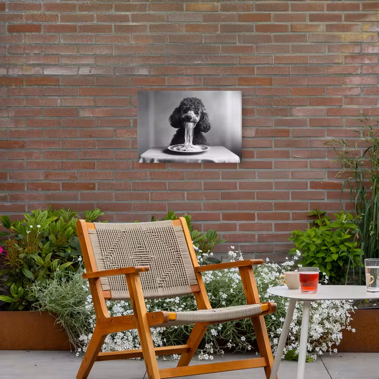 Poedel - Hond - Zwart - Wit - Schattig - Pasta Tuinposter op houten frame 2 cm dik klein -sfeer3