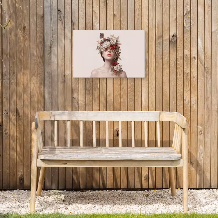 Portret - Bloemen - Cremé Tuinposter op houten frame 2 cm dik klein -sfeer4