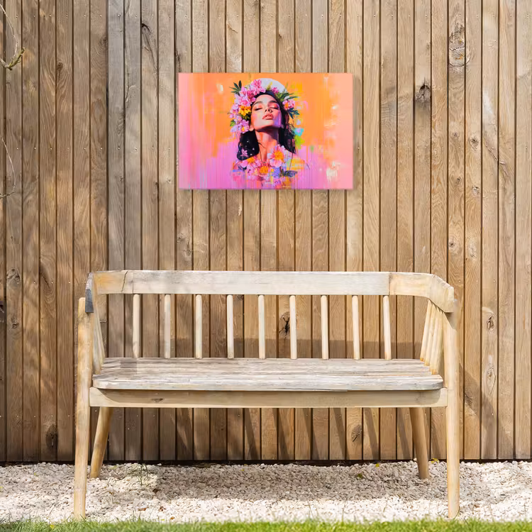 Portret - Bloemenkroon - Vrouw Tuinposter op houten frame 2 cm dik klein -sfeer4