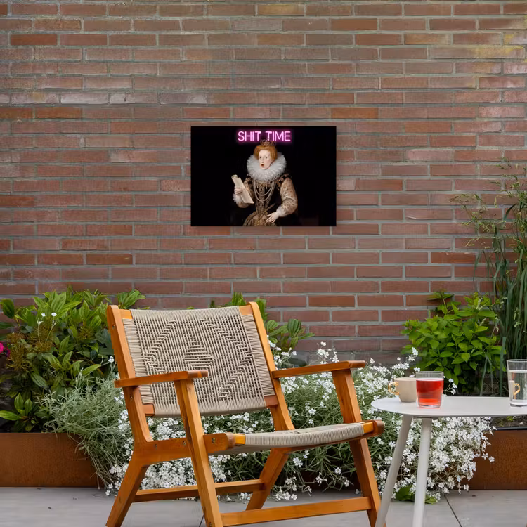 Portret - Humor - Neon Tuinposter op houten frame 2 cm dik klein -sfeer3