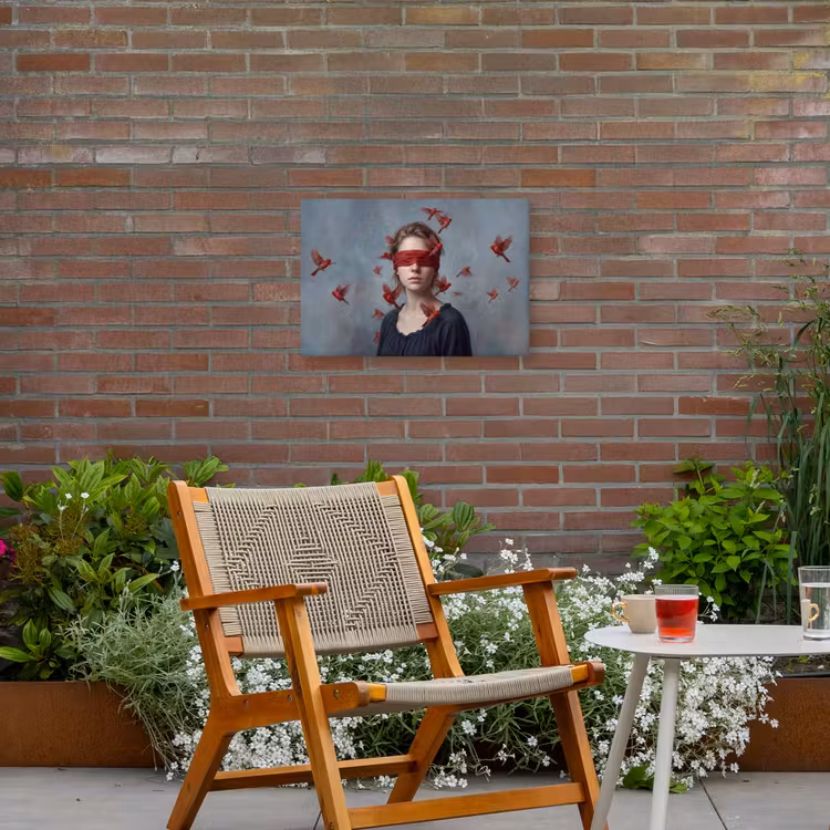 Portret - Krachtig - Rood Tuinposter op houten frame 2 cm dik klein -sfeer3