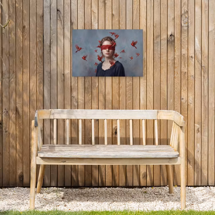 Portret - Krachtig - Rood Tuinposter op houten frame 2 cm dik klein -sfeer4