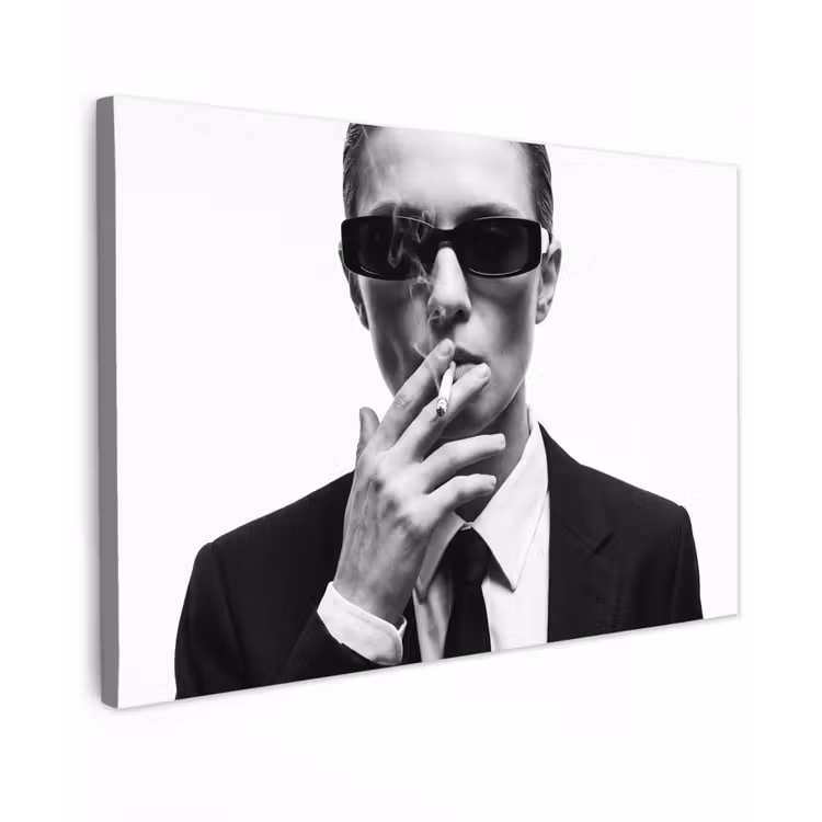 Portret - Pak - Roken - Zwart - Wit - Stoer Tuinposter op houten frame 2 cm dik klein -3d