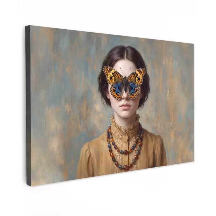 Portret - Vlinder - Kleurrijk Tuinposter op houten frame 2 cm dik klein -3d