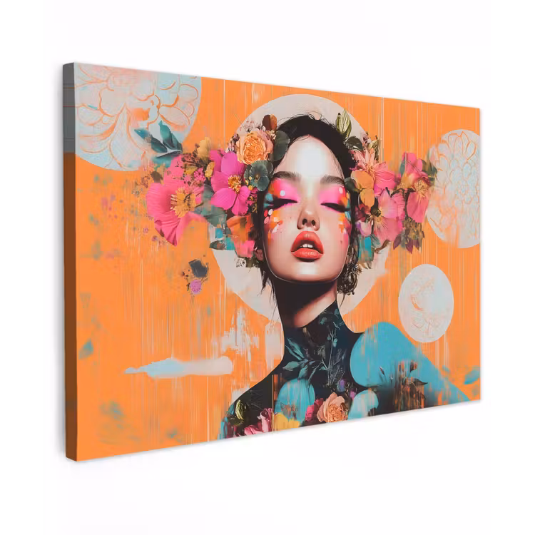 Portret - Vrouw - Abstract - Bloemen Tuinposter op houten frame 2 cm dik klein -3d