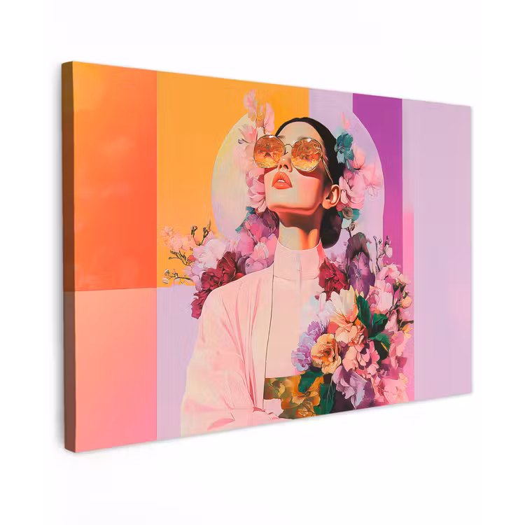 Portret - Vrouw - Abstract - Bloemen Tuinposter op houten frame 2 cm dik klein -3d