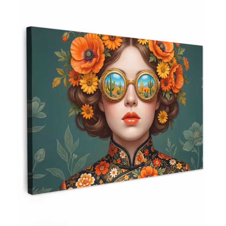 Portret - Vrouw - Kleurrijk - Expressief Tuinposter op houten frame 2 cm dik klein -3d