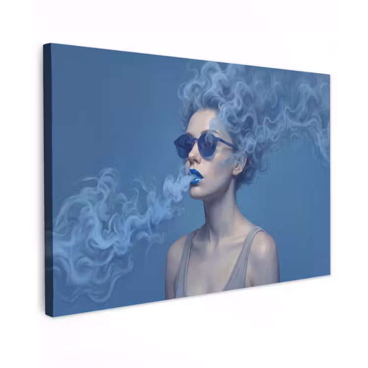 Portret - Zonnebril - Rook - Abstract - Blauw Tuinposter op houten frame 2 cm dik klein -3d