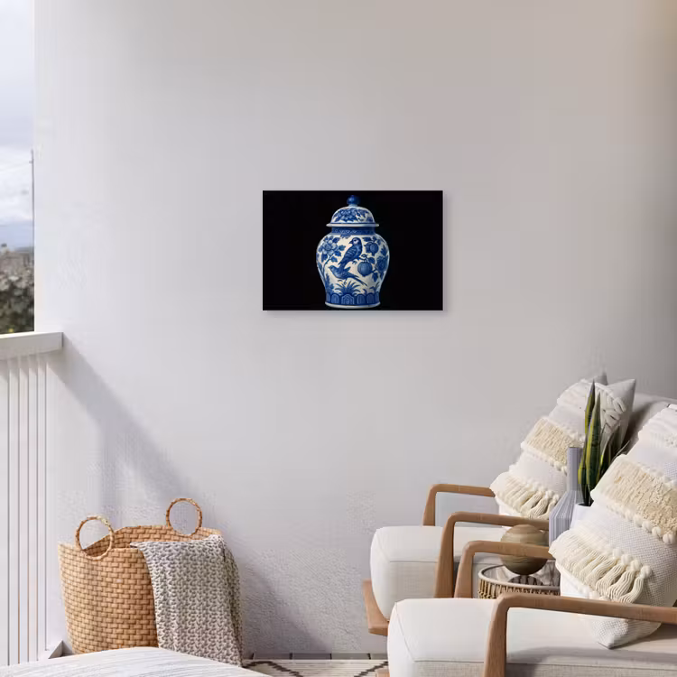 Pot - Delfts Blauw - Bloemen Tuinposter op houten frame 2 cm dik klein -sfeer1