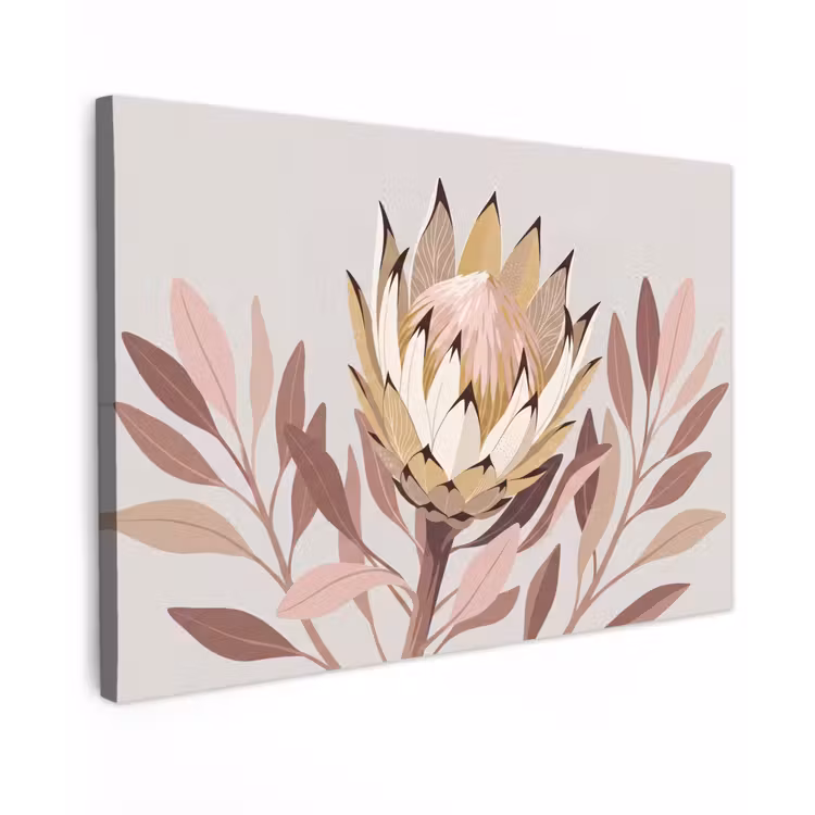 Protea - Bloem - Botanisch - Beige Tuinposter op houten frame 2 cm dik klein -3d