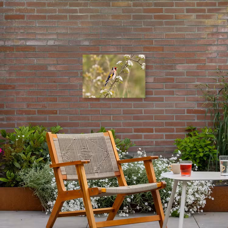 Putter - Bloesem - Lente - Natuur - Kleurrijk Tuinposter op houten frame 2 cm dik klein -sfeer3