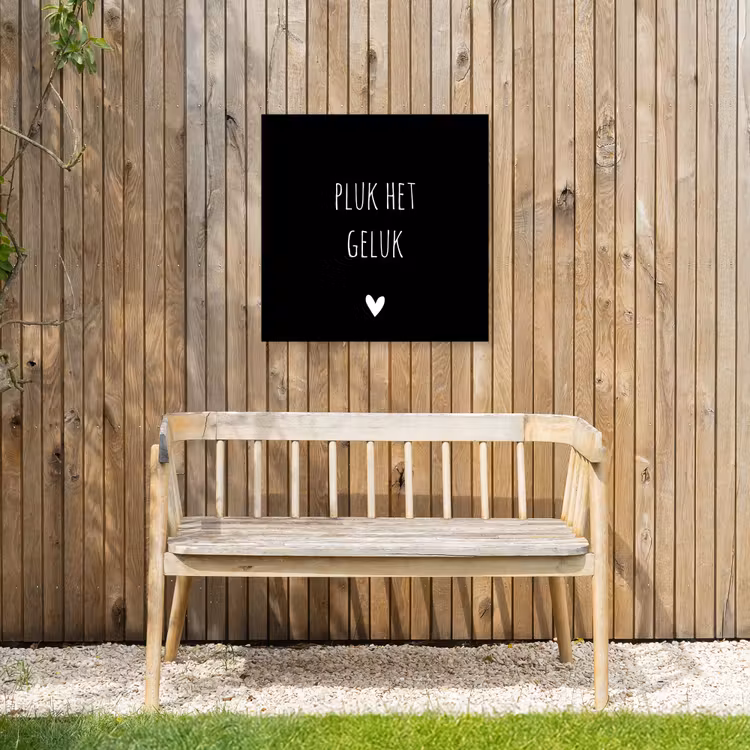 Quote - Spreuken - Pluk het geluk Tuinposter op houten frame 2 cm dik middel -sfeer4