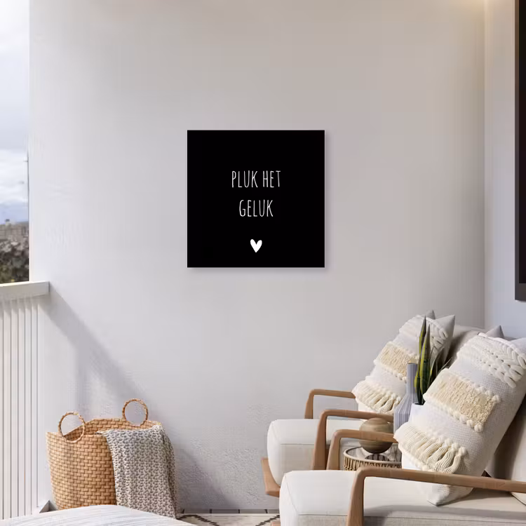 Quote - Spreuken - Pluk het geluk Tuinposter op houten frame 2 cm dik middel -sfeer1